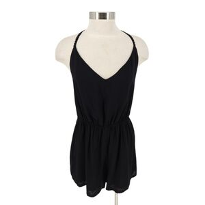 Ecote Anthropologie Shorts Romper Black Sleeveless V Neck One Piece Playsuit